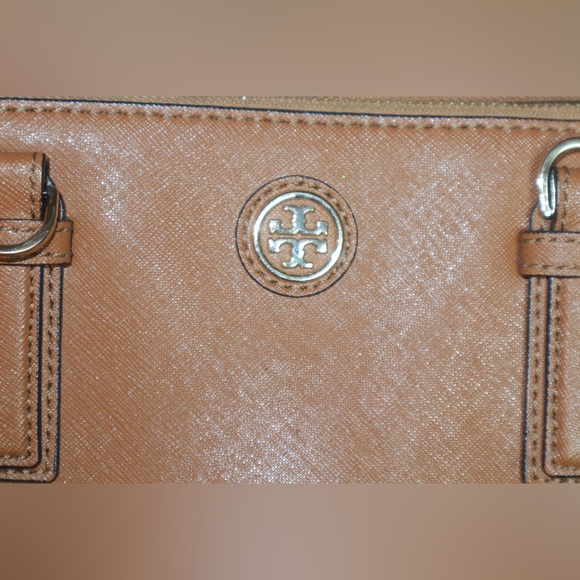 Tory Burch "Pre-Owned" Brown Saffiano Leather Double Zip Tote Crossbody Bag - Picture 2 of 5